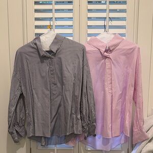 Lot of 2 Ann Mashburn Striped popover Shirts in Dark Blue and Pink